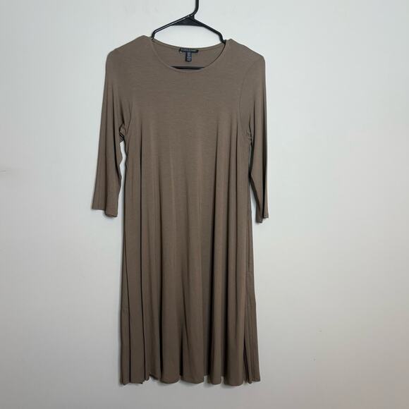 Eileen Fisher Women’s Petite Swing Dress 3/4 Sleeve Brown Size Small - Picture 1 of 8